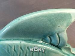 Large 1930's LEJAN France Turquoise Craquelé Art Deco Ceramic Fish