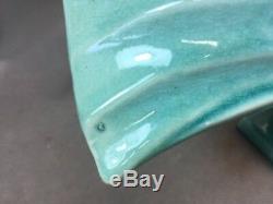 Large 1930's LEJAN France Turquoise Craquelé Art Deco Ceramic Fish