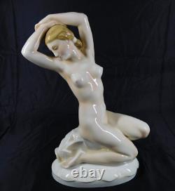 Large 1930s Art Deco German Porcelain Nude Female Figurine signed AH GOEBEL