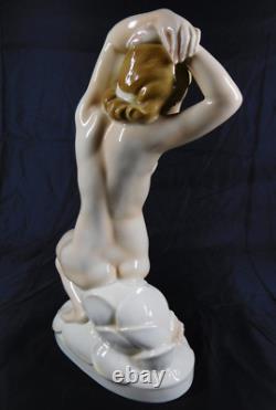 Large 1930s Art Deco German Porcelain Nude Female Figurine signed AH GOEBEL