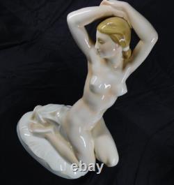 Large 1930s Art Deco German Porcelain Nude Female Figurine signed AH GOEBEL