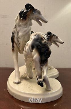 Large Antique Art Deco Porcelain Borzoi/Wolfhounds Dogs Figurine #2009 15