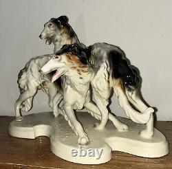 Large Antique Art Deco Porcelain Borzoi/Wolfhounds Dogs Figurine #2009 15