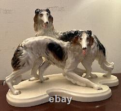 Large Antique Art Deco Porcelain Borzoi/Wolfhounds Dogs Figurine #2009 15