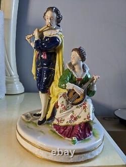 Large Antique German Volkstedt Porcelain Figurine Musical Couple Rare 10