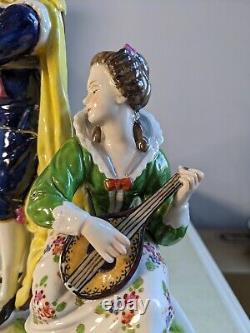 Large Antique German Volkstedt Porcelain Figurine Musical Couple Rare 10