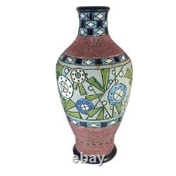 Large Art Deco Czechoslovakian Amphora Pottery Vase with Chickens Campina series