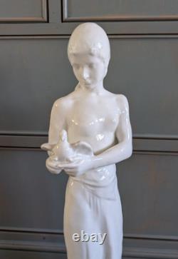 Large Art Deco Rosenthal Porcelain Figurine Girl Dove 23 3/4 H Blanc de chine