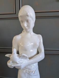 Large Art Deco Rosenthal Porcelain Figurine Girl Dove 23 3/4 H Blanc de chine