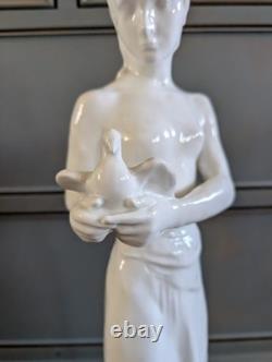 Large Art Deco Rosenthal Porcelain Figurine Girl Dove 23 3/4 H Blanc de chine