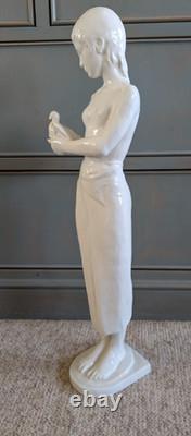 Large Art Deco Rosenthal Porcelain Figurine Girl Dove 23 3/4 H Blanc de chine