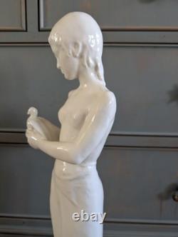 Large Art Deco Rosenthal Porcelain Figurine Girl Dove 23 3/4 H Blanc de chine