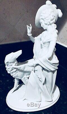 Large Art Deco Rosenthal Porcelain Lady Girl Walking Borzoi Greyhound Dog 1940s