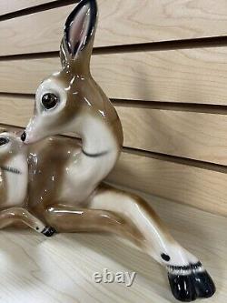 Large Ceramic Porcelain Deer Doe & Fawn Statue Figurine Laying Art Deco 17 MCM