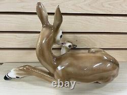 Large Ceramic Porcelain Deer Doe & Fawn Statue Figurine Laying Art Deco 17 MCM