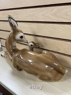 Large Ceramic Porcelain Deer Doe & Fawn Statue Figurine Laying Art Deco 17 MCM