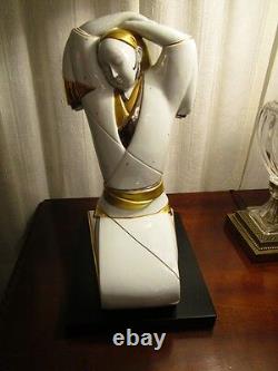 Large Italian Chinese Deco Porcelain Figure White Glaze with 24k Gold Gilt c1950