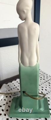 Lenox Art Deco Green Lighted Nymph Statuette