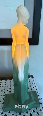 Lenox Art Deco Green Lighted Nymph Statuette