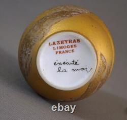 Limoges Lazeyras Beautiful Art Deco Ovoid Vase, Gold Stained Porcelain, Circa 1930