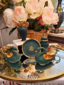 Limoges Porcelain antique miniatures Art Deco in Green color. Rare