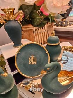 Limoges Porcelain antique miniatures Art Deco in Green color. Rare