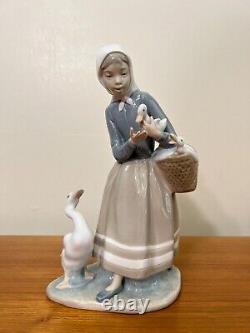 Lladro Daisa Shepherdess with Duck Figurine # 4568, 9 1/2 Tall, 5 1/2 Widest