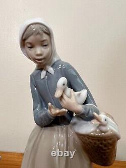 Lladro Daisa Shepherdess with Duck Figurine # 4568, 9 1/2 Tall, 5 1/2 Widest