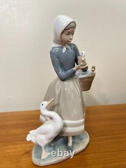 Lladro Daisa Shepherdess with Duck Figurine # 4568, 9 1/2 Tall, 5 1/2 Widest