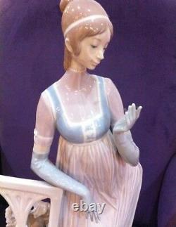 Lladro Lady Empire Porcelain Figurine with tall chair and dog