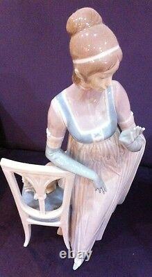 Lladro Lady Empire Porcelain Figurine with tall chair and dog