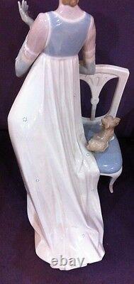 Lladro Lady Empire Porcelain Figurine with tall chair and dog