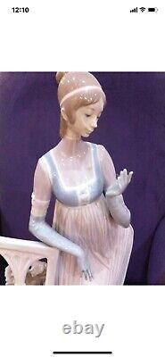 Lladro Lady Empire Porcelain Retired Figurine with tall chair and dog. Mint Cond