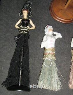 Lot 6 Art Deco Lustre Lady/Flapper Clothes Brush, Figural, Japan, Germany, Duster