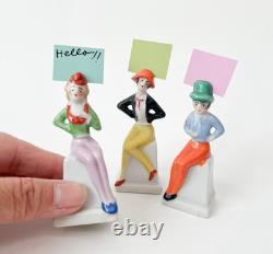 Lot Lady Place Card Holder Woman Figurine Porcelain VTG Art Deco Style Japan