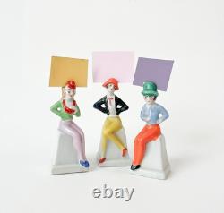 Lot Lady Place Card Holder Woman Figurine Porcelain VTG Art Deco Style Japan