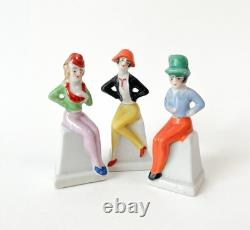 Lot Lady Place Card Holder Woman Figurine Porcelain VTG Art Deco Style Japan