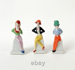 Lot Lady Place Card Holder Woman Figurine Porcelain VTG Art Deco Style Japan