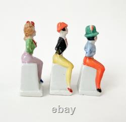 Lot Lady Place Card Holder Woman Figurine Porcelain VTG Art Deco Style Japan