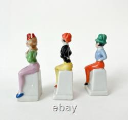 Lot Lady Place Card Holder Woman Figurine Porcelain VTG Art Deco Style Japan