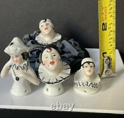 Lot Of 4 Antique German Porcelain Art Deco Pierrot Figurine PinCushion Half Doll