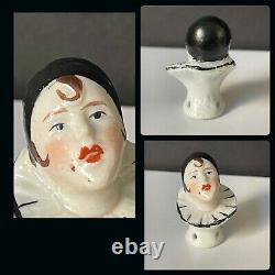 Lot Of 4 Antique German Porcelain Art Deco Pierrot Figurine PinCushion Half Doll