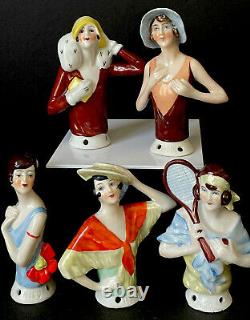 Lot Of 5 Antique/Vintage German Art Deco Pincushion Half Dolls