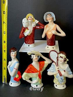 Lot Of 5 Antique/Vintage German Art Deco Pincushion Half Dolls