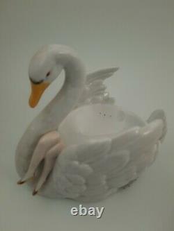 Lovely Antique German Half Doll Powder Dish Swan & Lady Swans Down Powder Puff