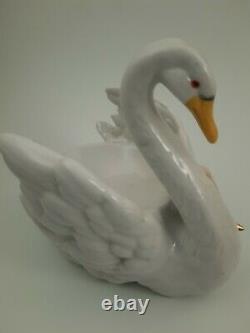 Lovely Antique German Half Doll Powder Dish Swan & Lady Swans Down Powder Puff