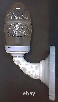 Lovely antique Art Deco bathroom porcelain sconce light blue and white