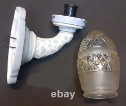 Lovely antique Art Deco bathroom porcelain sconce light blue and white