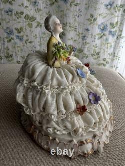 Luigi Fabris Italian Capodimonte Porcelain and Lace Dress Figurine (Yellow Top)
