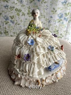 Luigi Fabris Italian Capodimonte Porcelain and Lace Dress Figurine (Yellow Top)